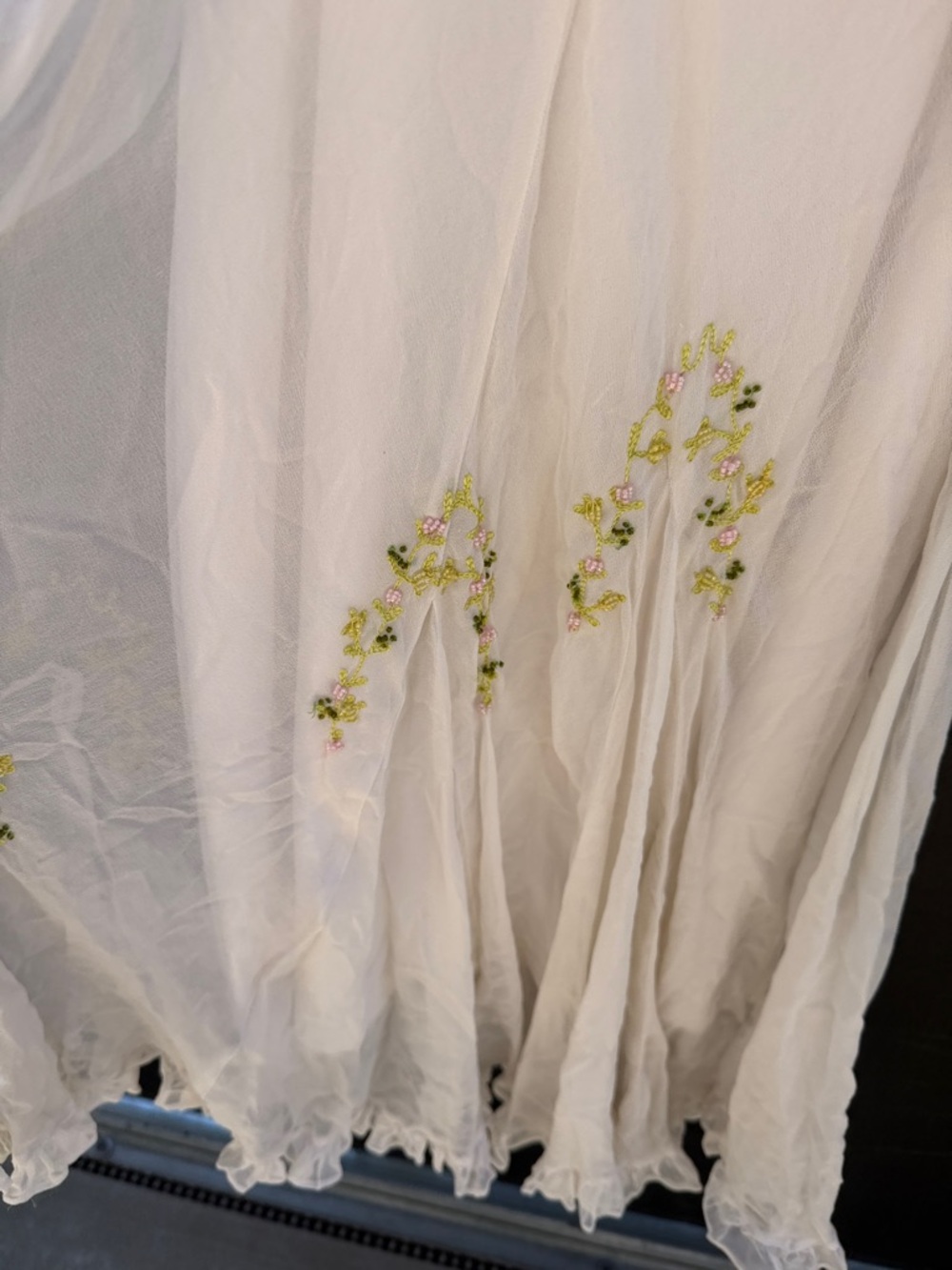 Betsey Johnson Cream Midi fairy Slip Dress with delicate Floral Trim - Picture 6 of 7